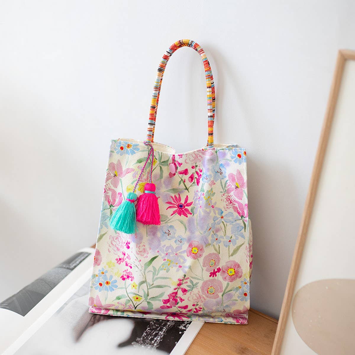 Floral Canvas Tote Bag for Women, Large Size_CWAB5677