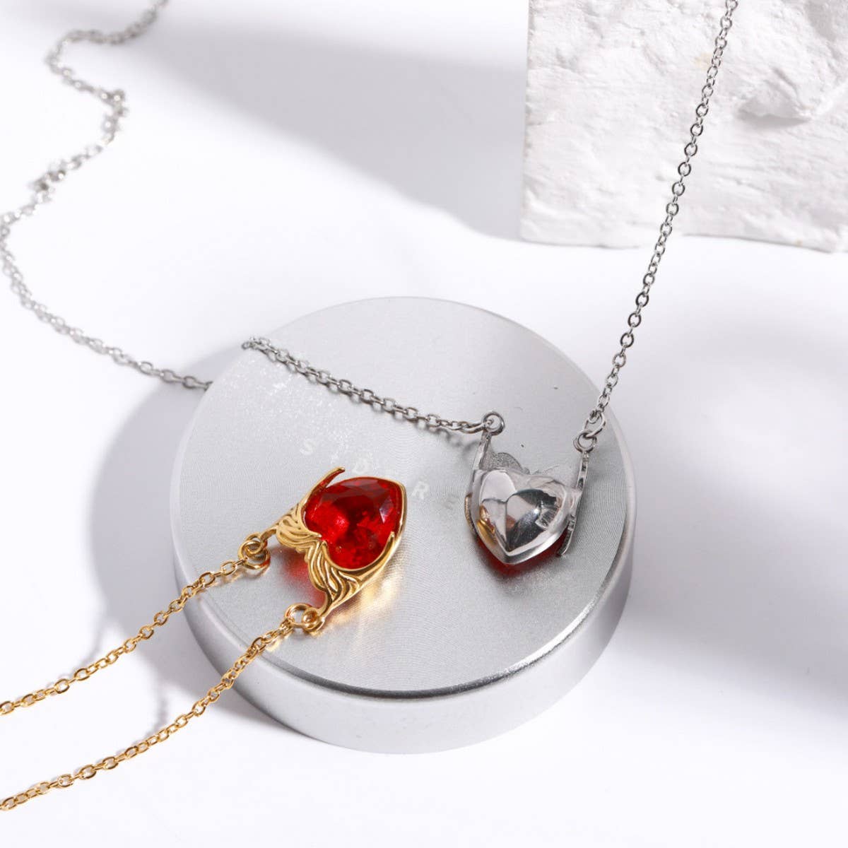 Stainless Steel Heart Zircon Pendant Necklace_CWMM5589