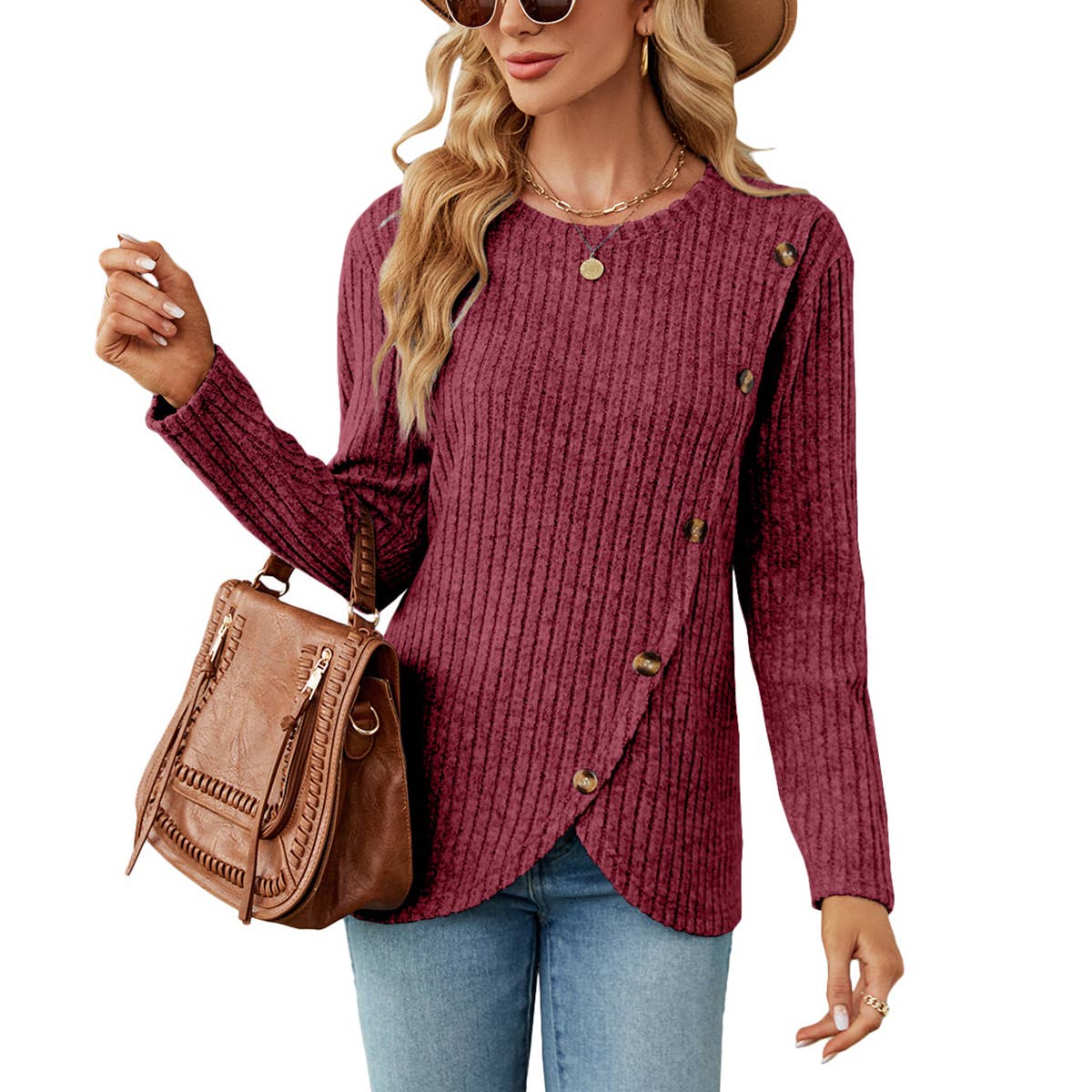 LONG SLEEVE CREW-NECK TULIP HEM KNIT BASE