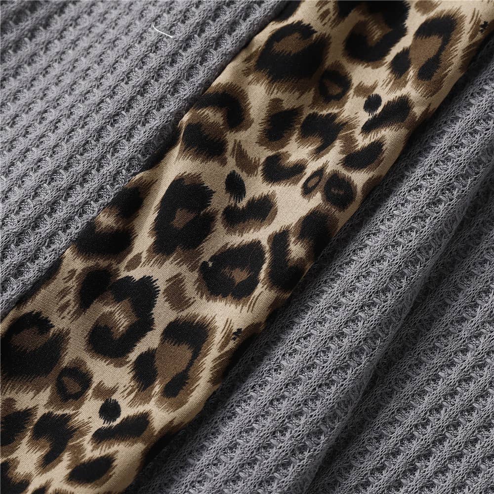 Leopard print patchwork one-shoulder knitted top