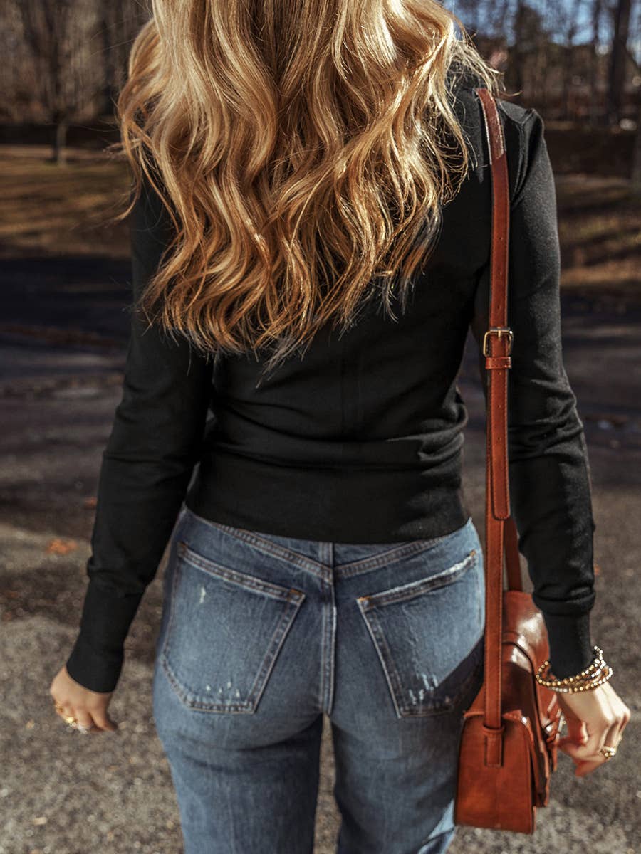 SIMPLE PULLOVER ROUND NECK LONG SLEEVE BLOUSE