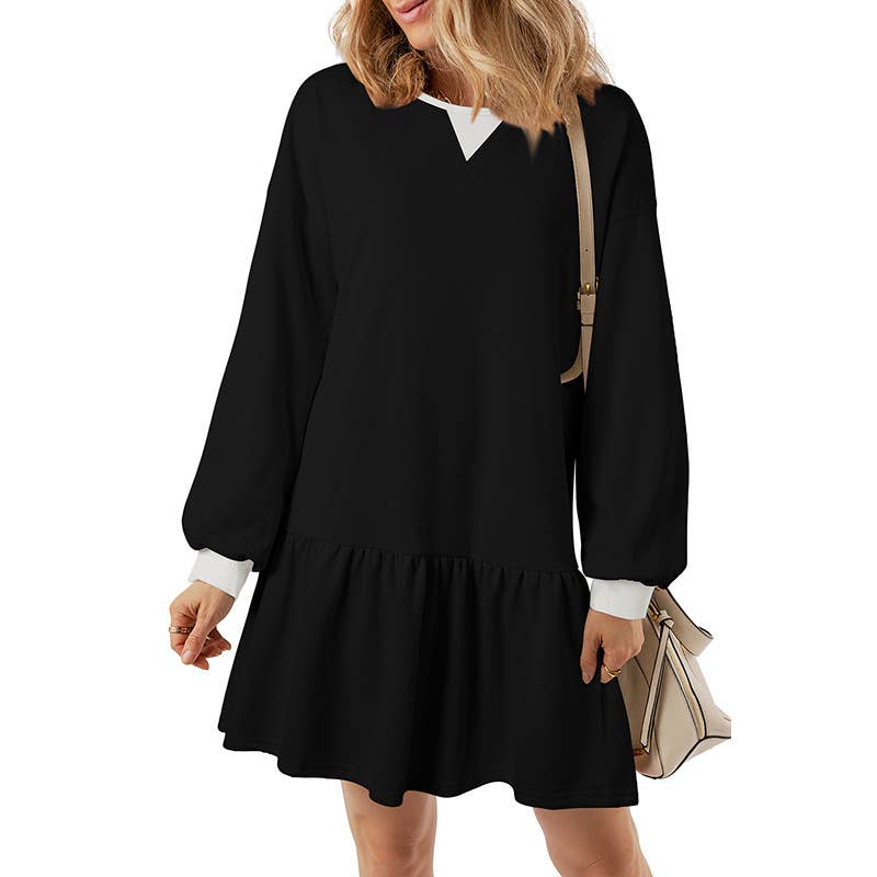 Ruffled long-sleeved sweatshirt dress