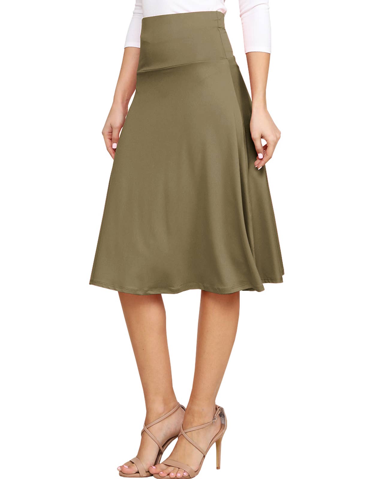 AWBMS204_High Waist Elastic Flared Midi Skirt