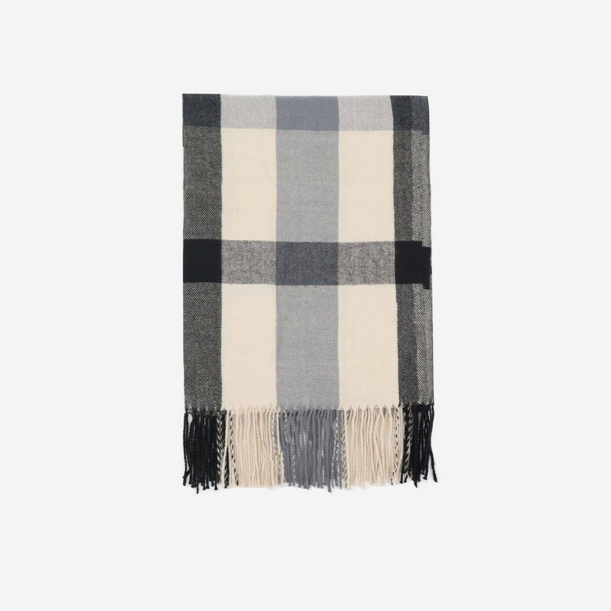Faux Cashmere Plaid Scarf with Tassels for Winter
