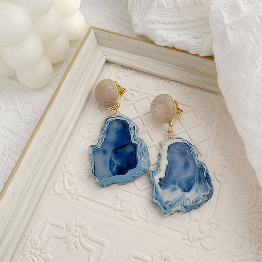 RETRO HAZE BLUE MARBLE EARRINGS_CWAJE1631