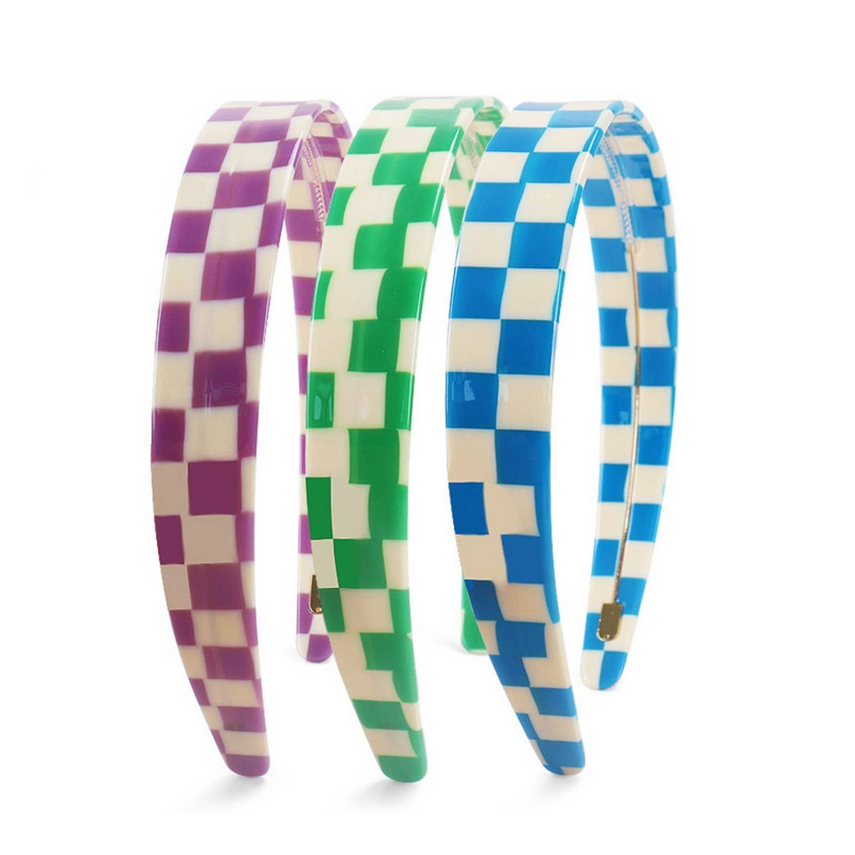 COLORFUL CHECKERED WIDE-BRIMMED HEADBAND HAIRPIN
