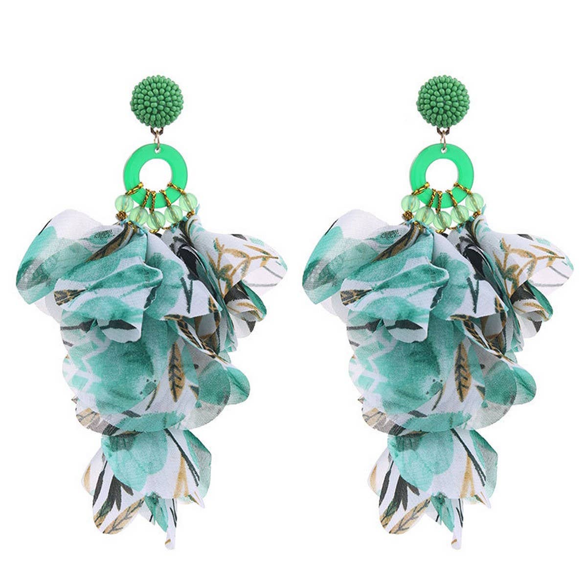 Handmade Long Statement Floral Fabric Earrings