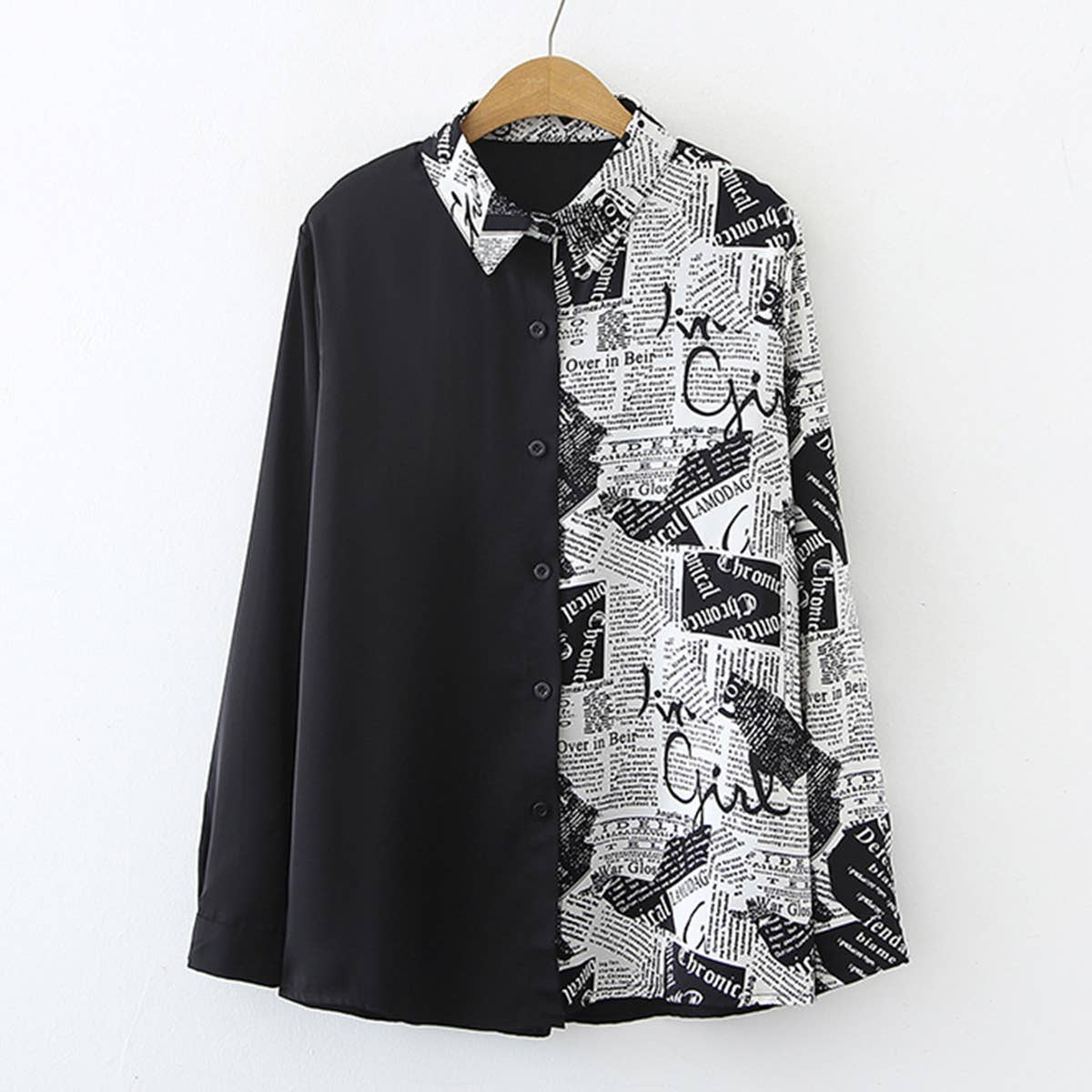 Vintage patchwork top chiffon long-sleeved shirt