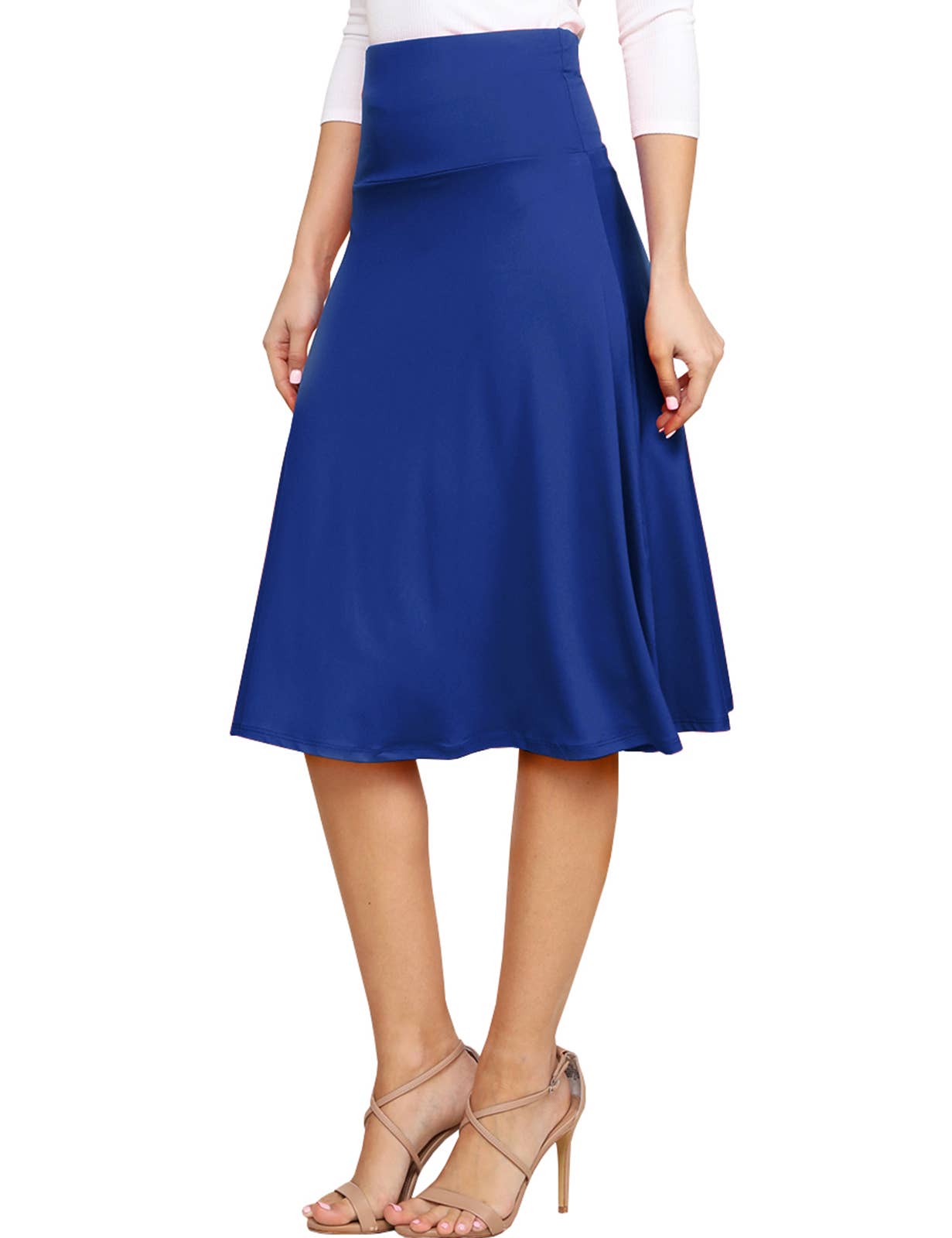AWBMS204_High Waist Elastic Flared Midi Skirt