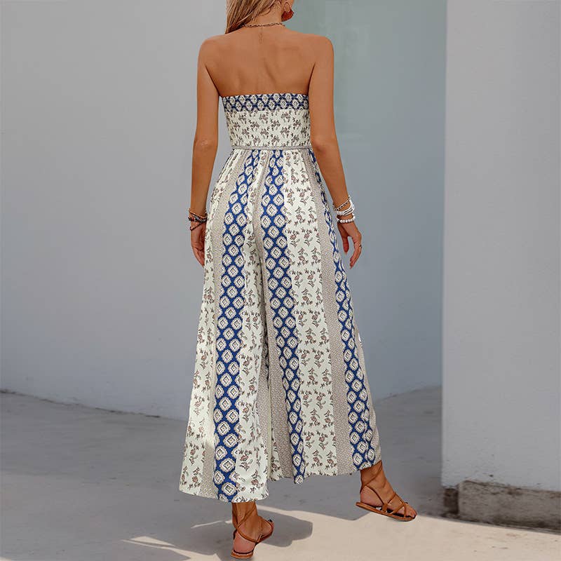 Ethnic print casual chaste wide leg jumpsuit