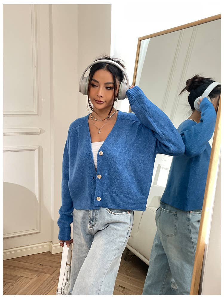 SOLID COLOR SIMPLE HIGH WAIST KNIT CARDIGAN