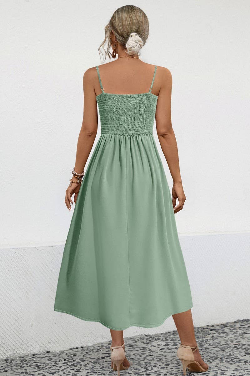 CWDSD4943_SOLID COLOR SUSPENDER BUTTON MIDI DRESS