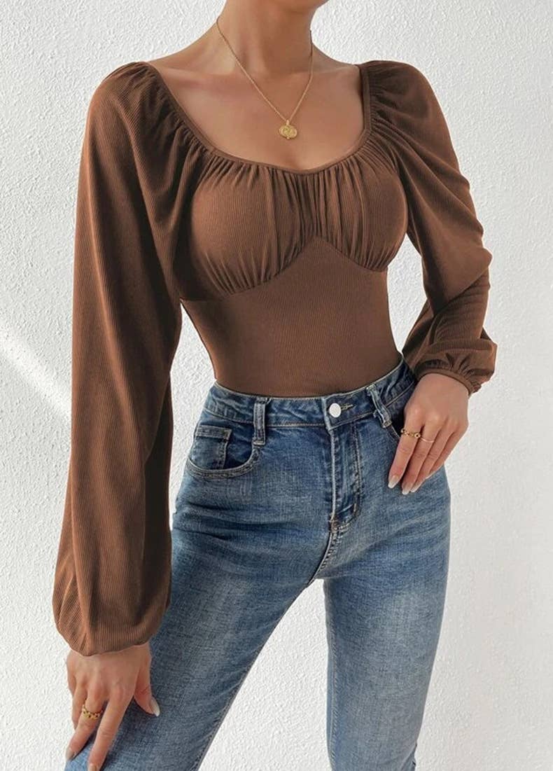 SQUARE NECK LONG SLEEVE PUFFED SLEEVE JUMPSUIT