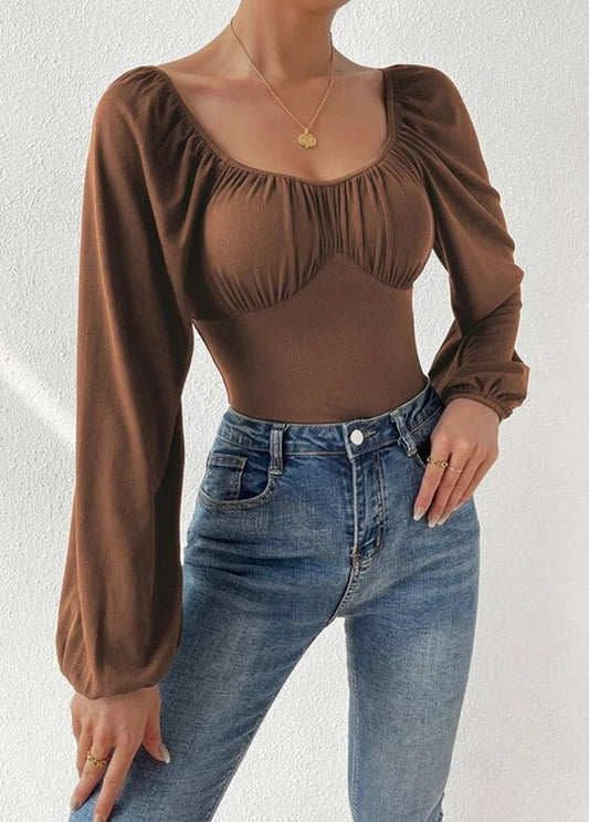 SQUARE NECK LONG SLEEVE PUFFED SLEEVE JUMPSUIT