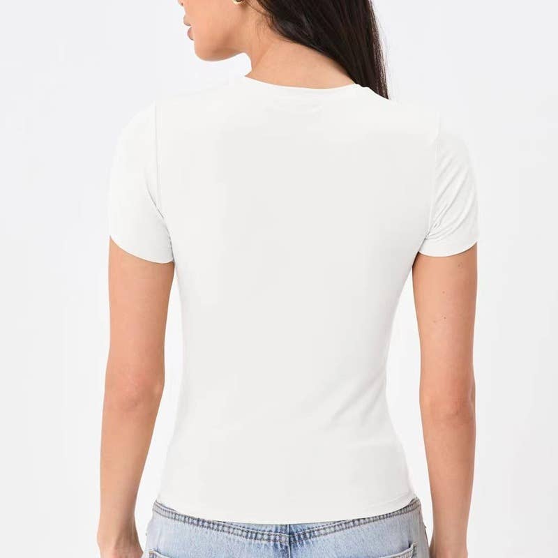 Basic solid-color fitted short-sleeved T-shirt