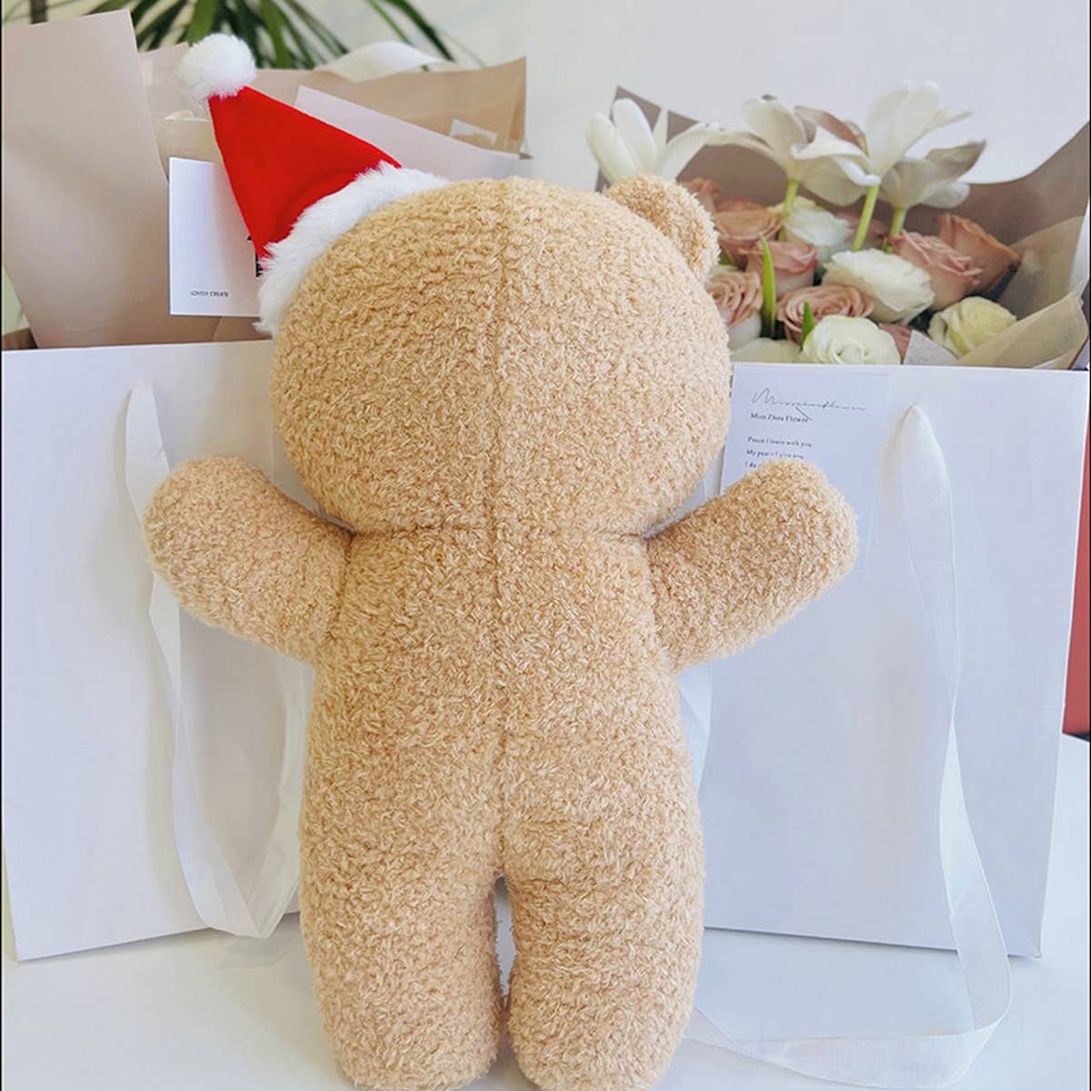 CUTE BEAR DOLL PILLOW WITH SANTA HAT