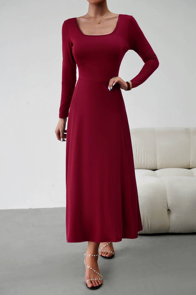 CWDMD0748_Round neck Long Sleeve Maxi Dress