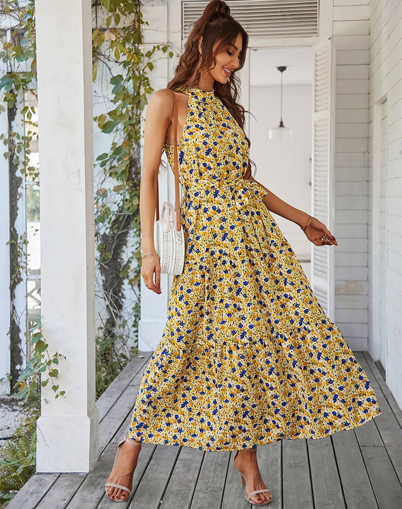 NECKLINE FLORAL HEMLINE DRESS