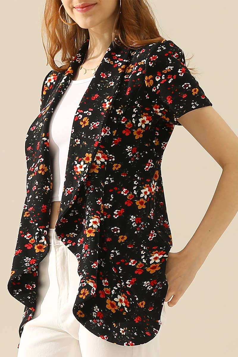 CWOBL095_Short Sleeve Open Front Draped Ruffles Blouses