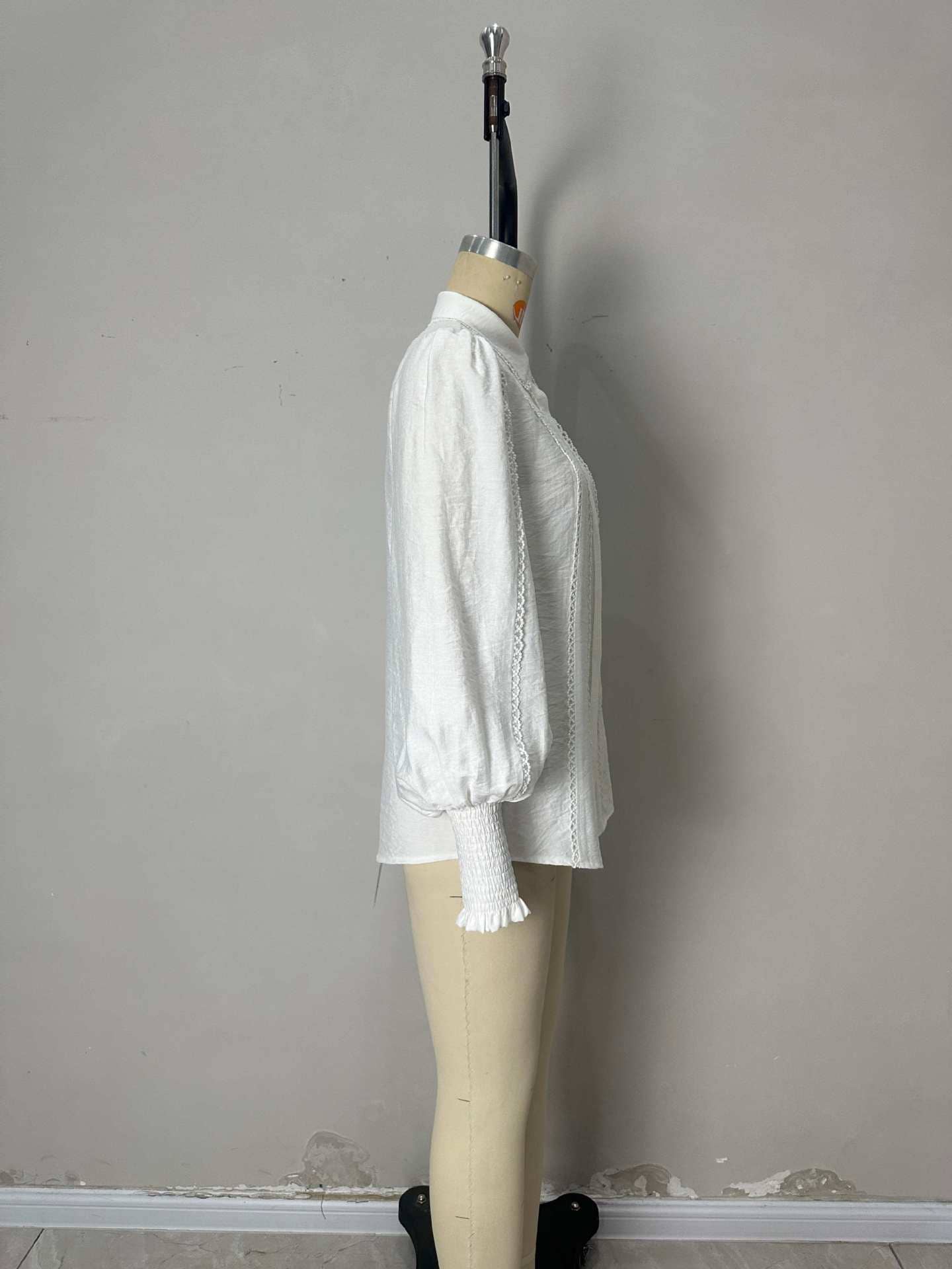 Lantern sleeve fabric lace trim fashion shirt