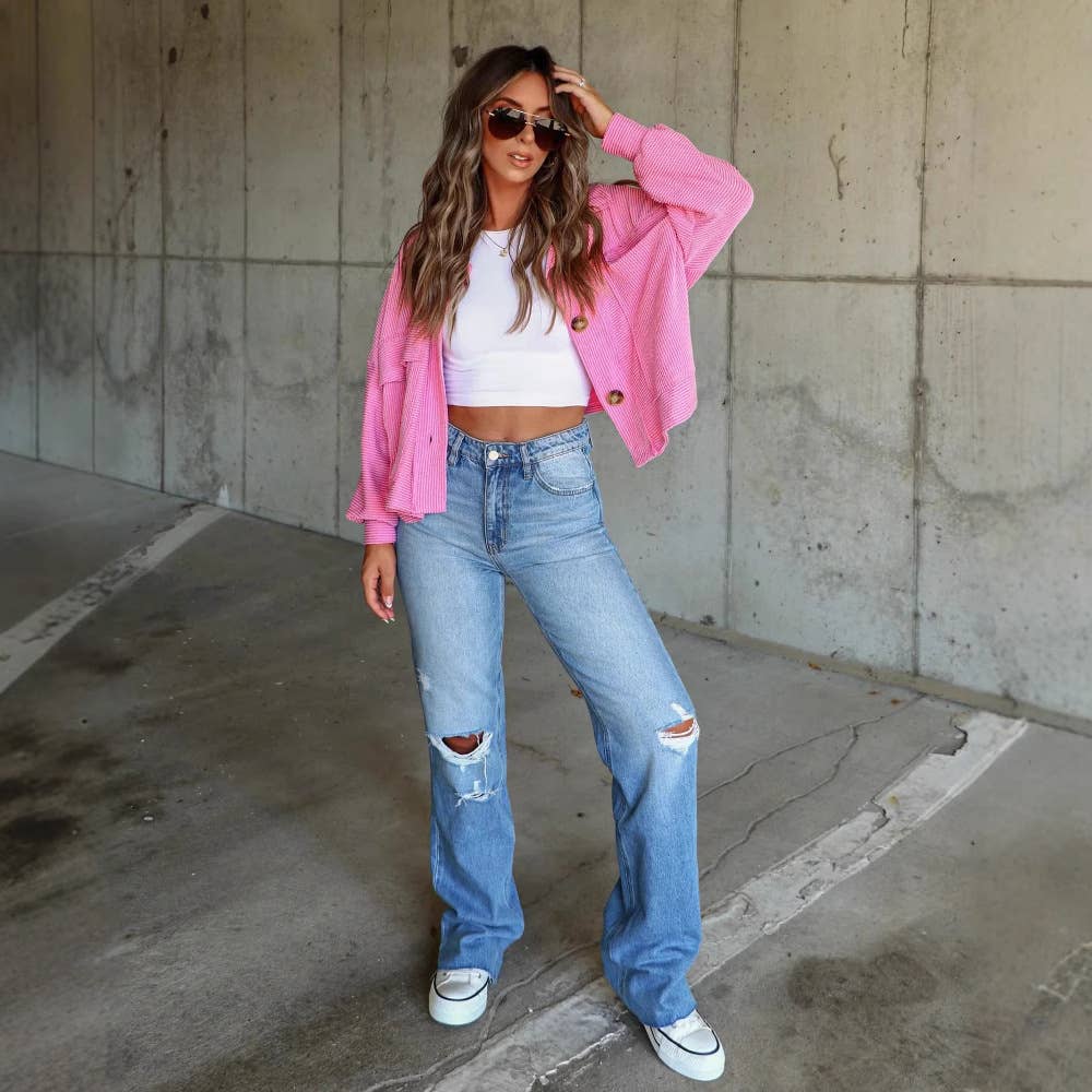 Striped single-breasted long-sleeved jacket