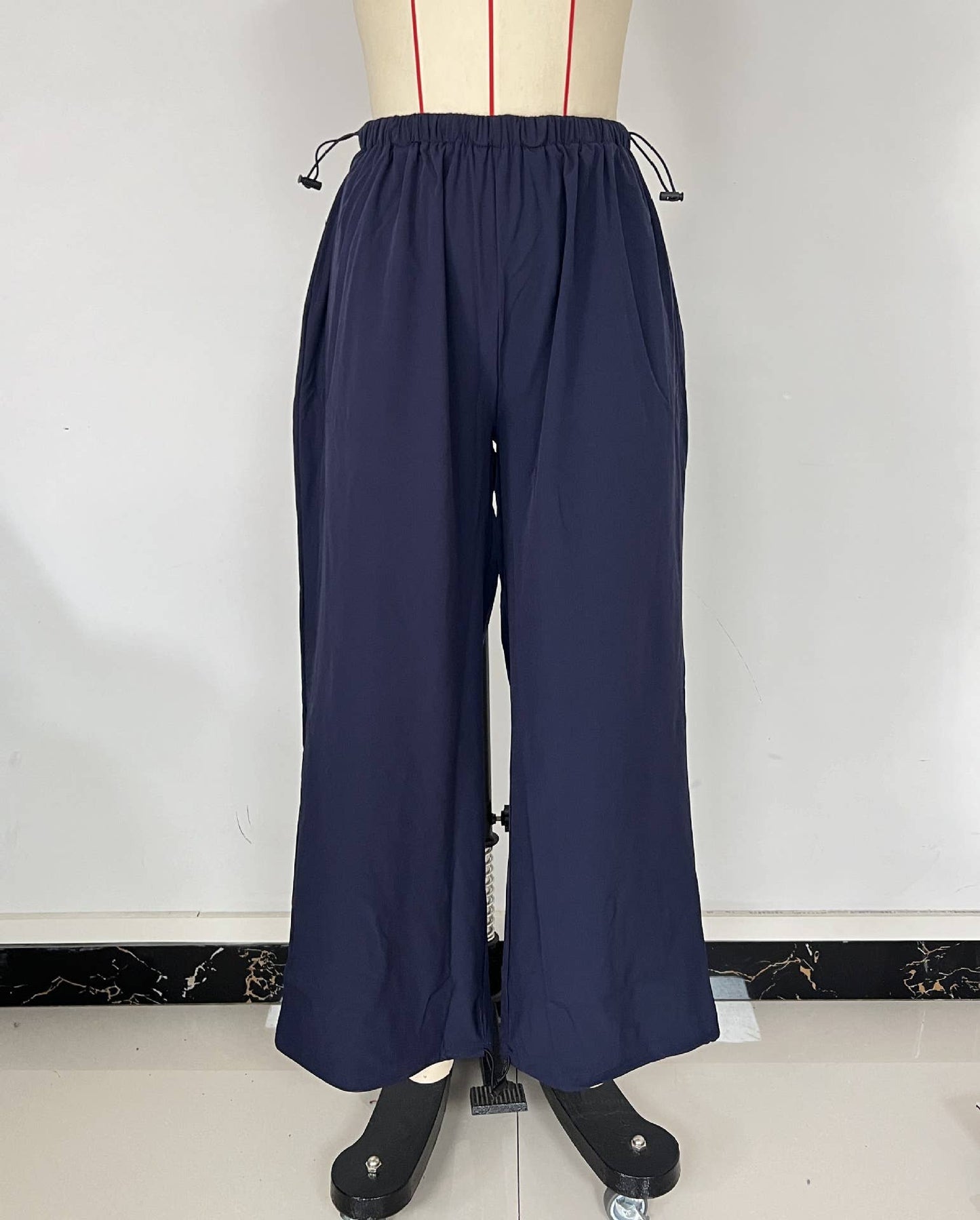Stretched-waist wide-leg sportswear pants
