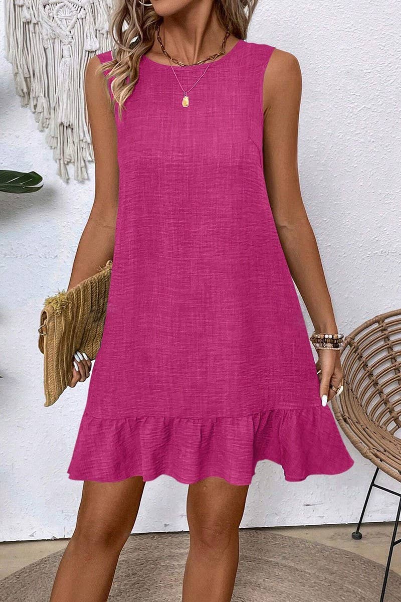 CWDSD7142_RUFFLED SLEEVELESS CASUAL TANK DRESS