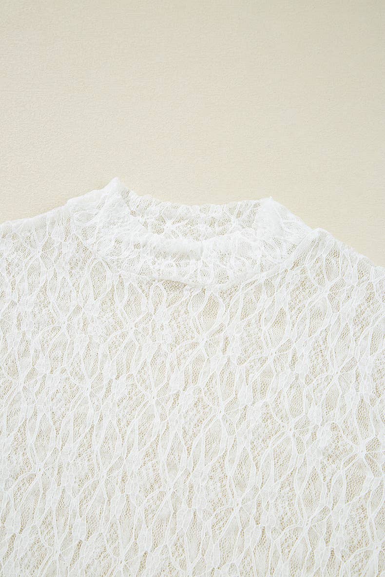 Hollowed-out semi-high-neck lace top