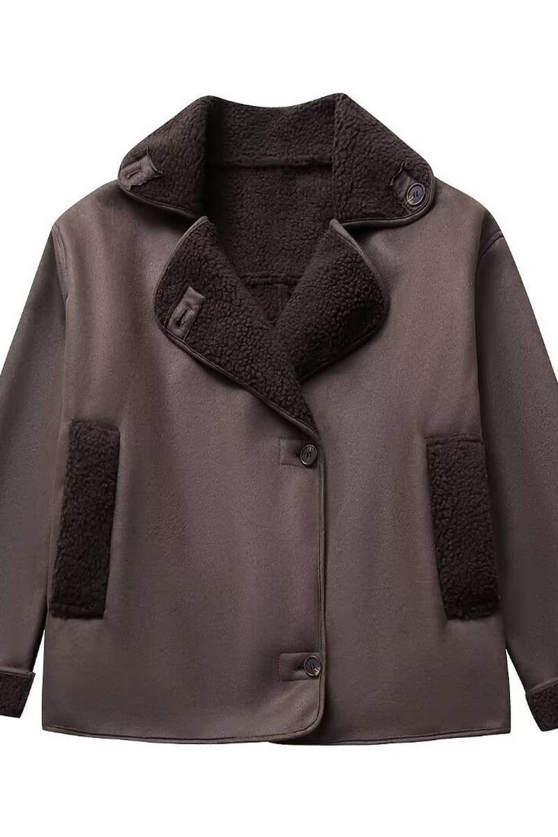 CWOCO1064_SOLID COLOR LOOSE LAMB WOOL LAPEL COAT