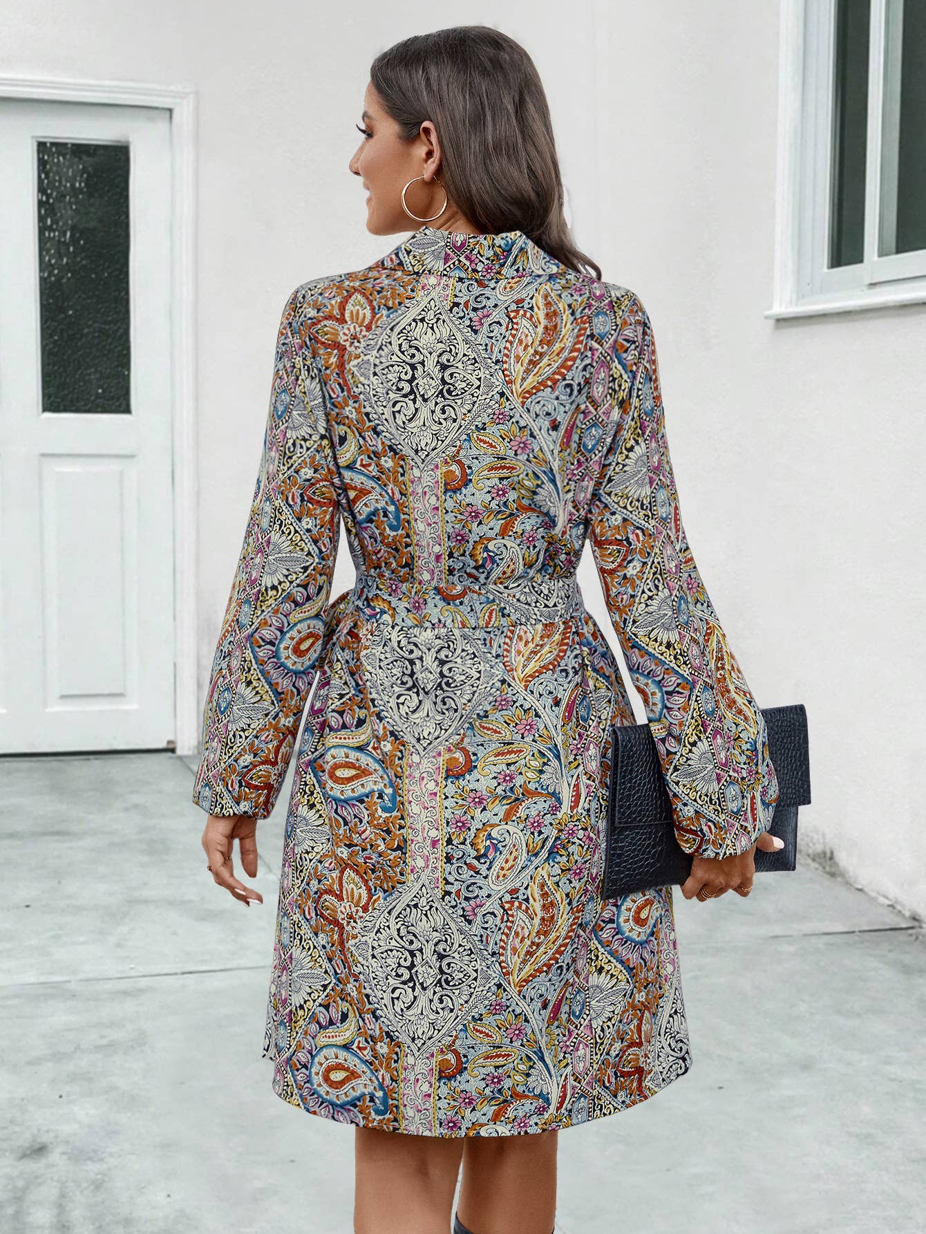Ethnic style printed long-sleeved shirt dress