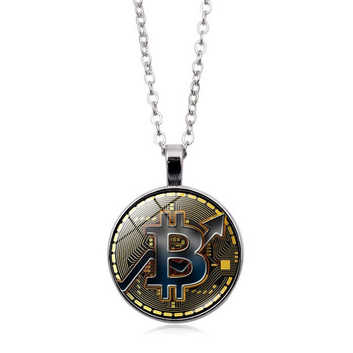 GOLD COIN BITCOIN TIME GEMSTONE PENDANT NECKLACE