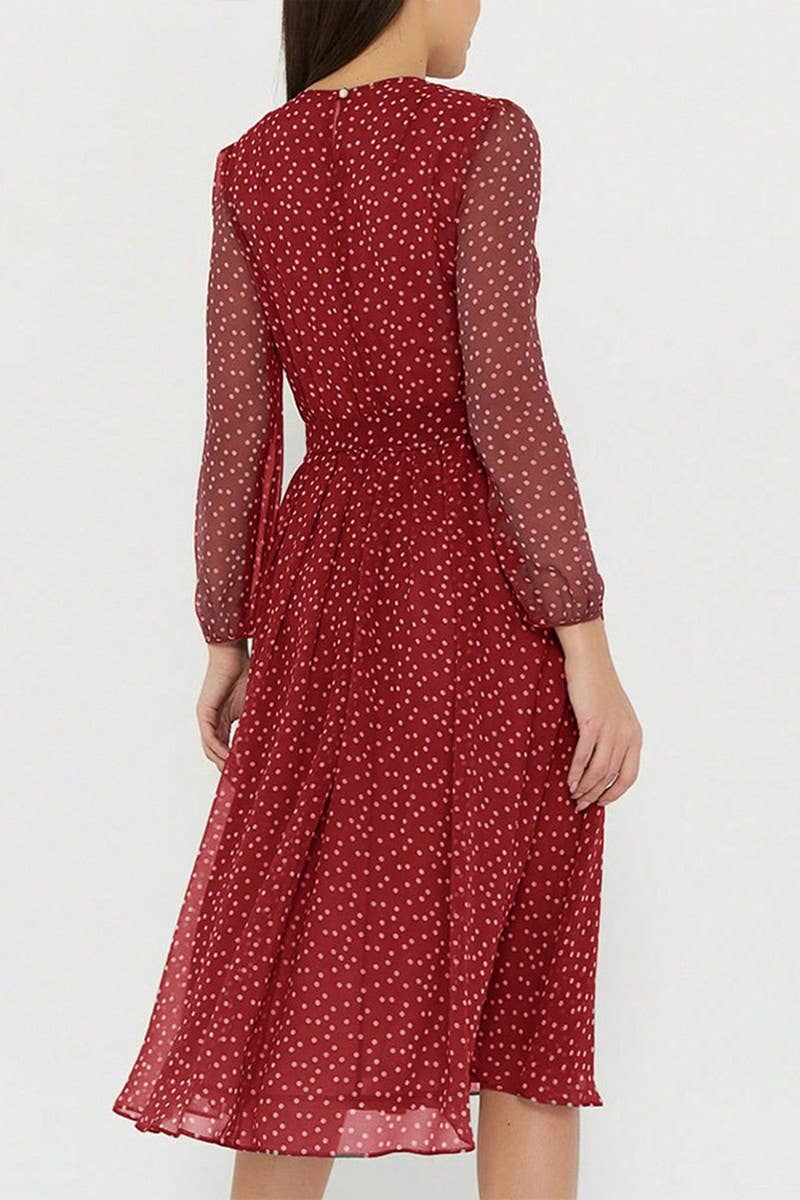 CWDMD5339_HOLIDAY CASUAL STYLE FLORAL TIE WAIST DRESS