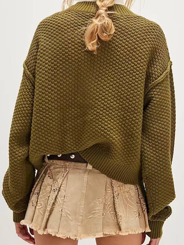 Round-neck street casual solid-color cardigan