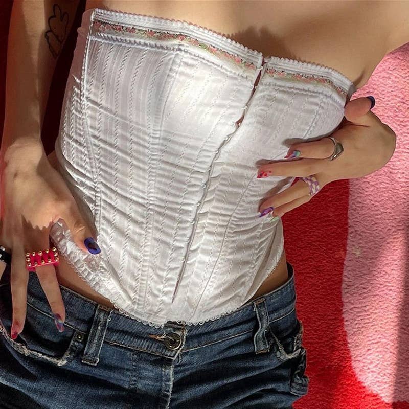 Sexy one-shoulder hook-button flower vest