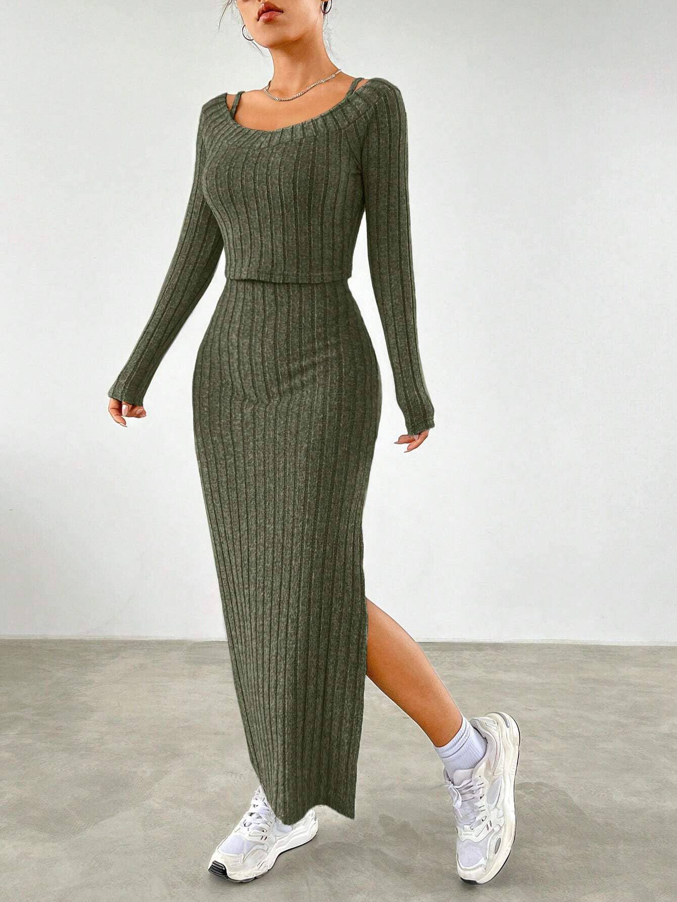 SIMPLE ELEGANT SUIT HALTER DRESS TWO-PIECE SET