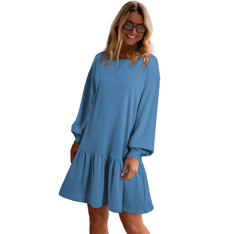 Ruffled long-sleeved sweatshirt dress