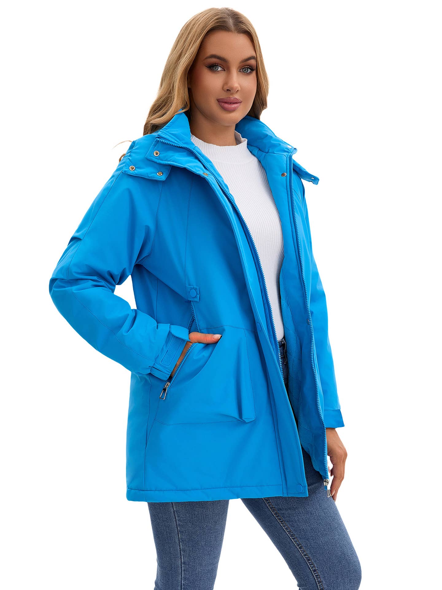 Windproof and warm long hiking jacket