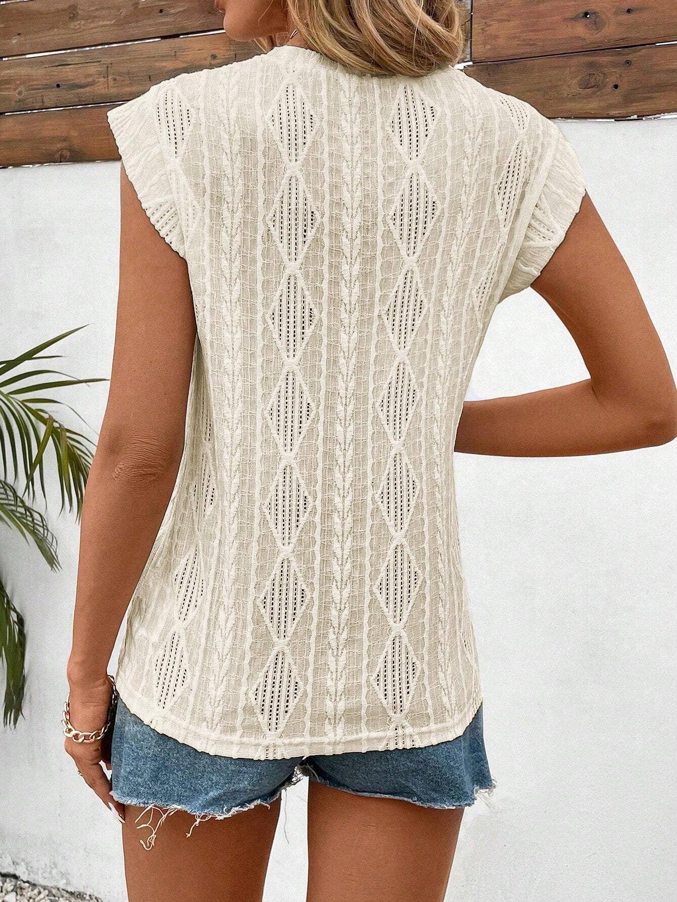 Fashion round neck hollowed-out short sleeve top