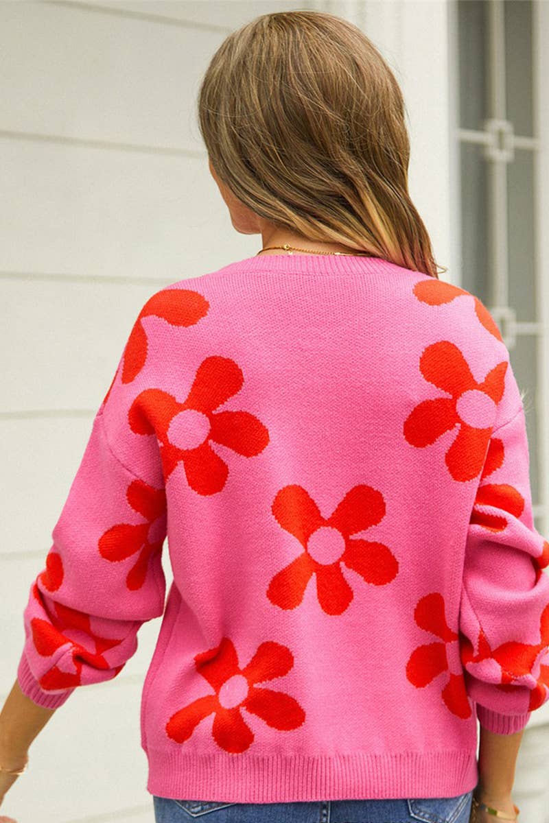 WOMEN FLOWER PATTERN SLIM KNITTED SWEATER_CWOSWL1448