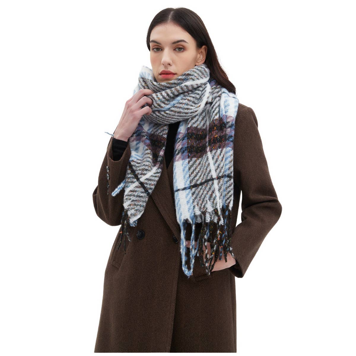 New Tassel Checkered Scarf for Fall & Winter_CWASC0869