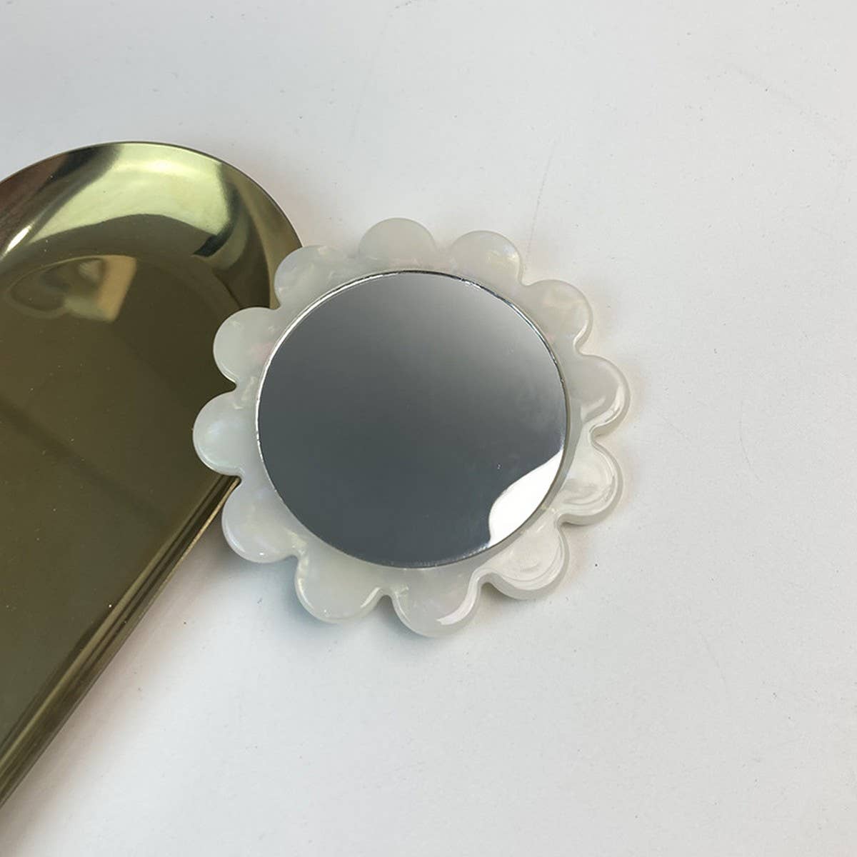 Floral Handheld Round Mirror Portable Makeup Mirror