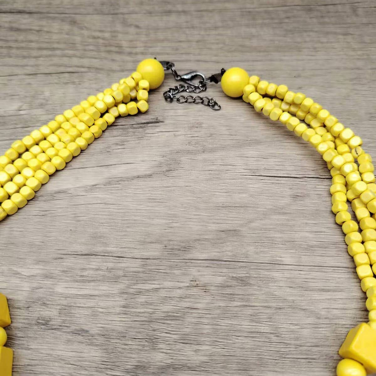 HANDMADE WOODEN SQUARE BEADS MULTI-LAYER NECKLACE