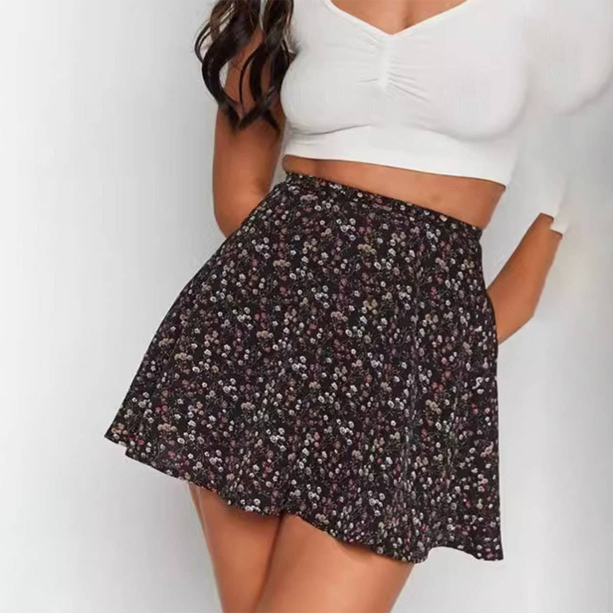 WOMEN'S FLORAL SKIRT CHIFFON PRINT SKIRT_CWAB4797