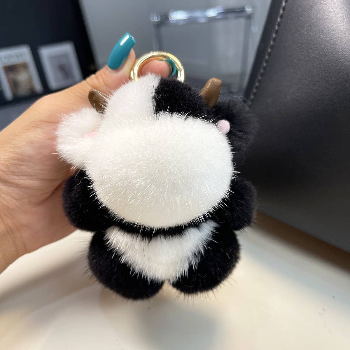 CUTE CALF MINK FUR COW CAR KEYCHAIN PENDANT GIFT