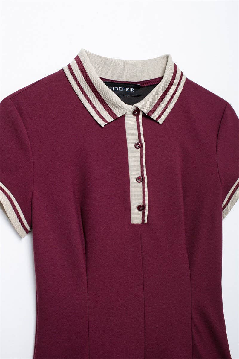 CWDSD6648_POLO COLLAR SHORT SLEEVE PREPPY DRESS