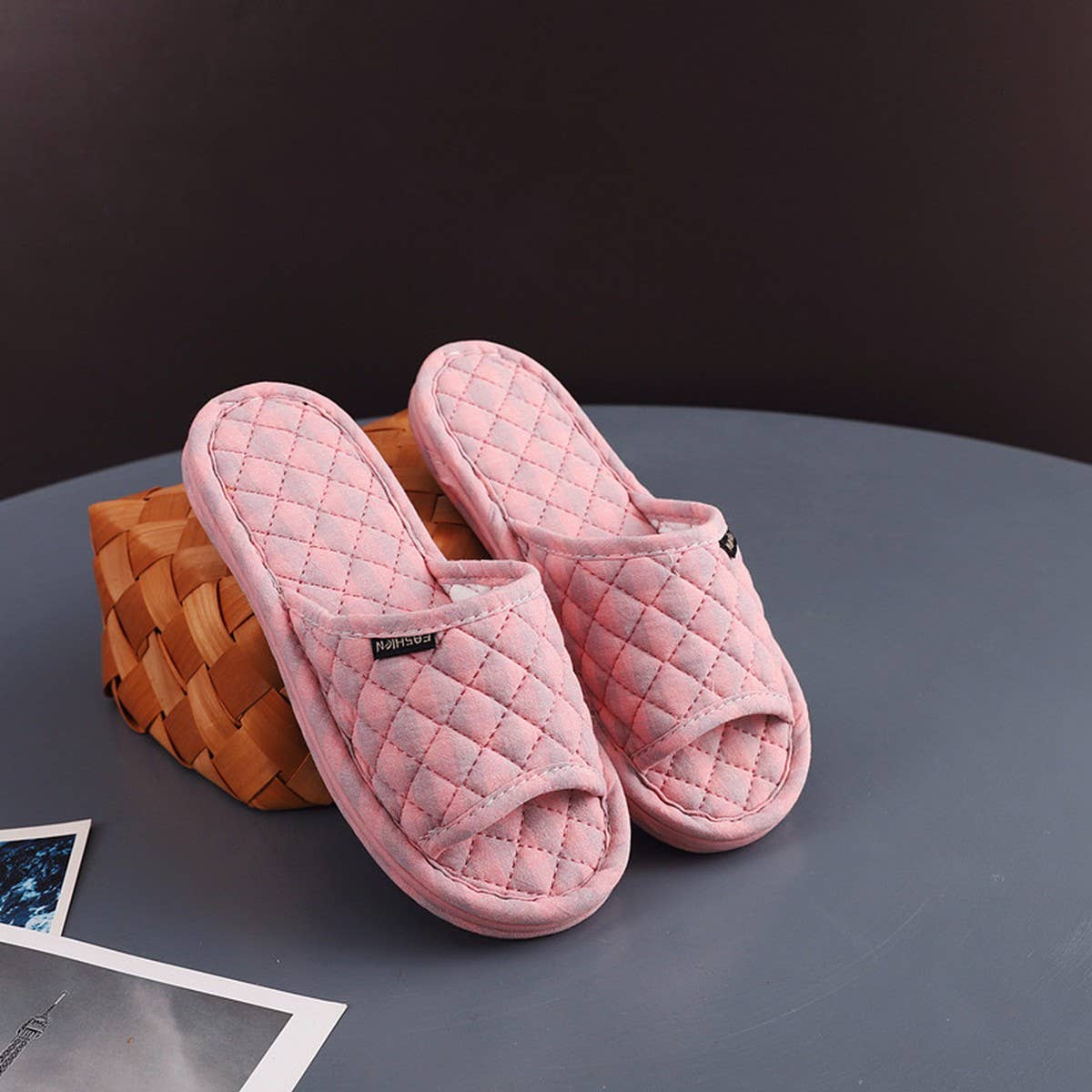 Plaid Cotton Floor Slippers with Thick Fabric Sole_CWSHF0191