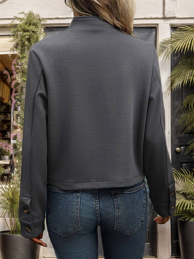 Textured stand-up collar jacket