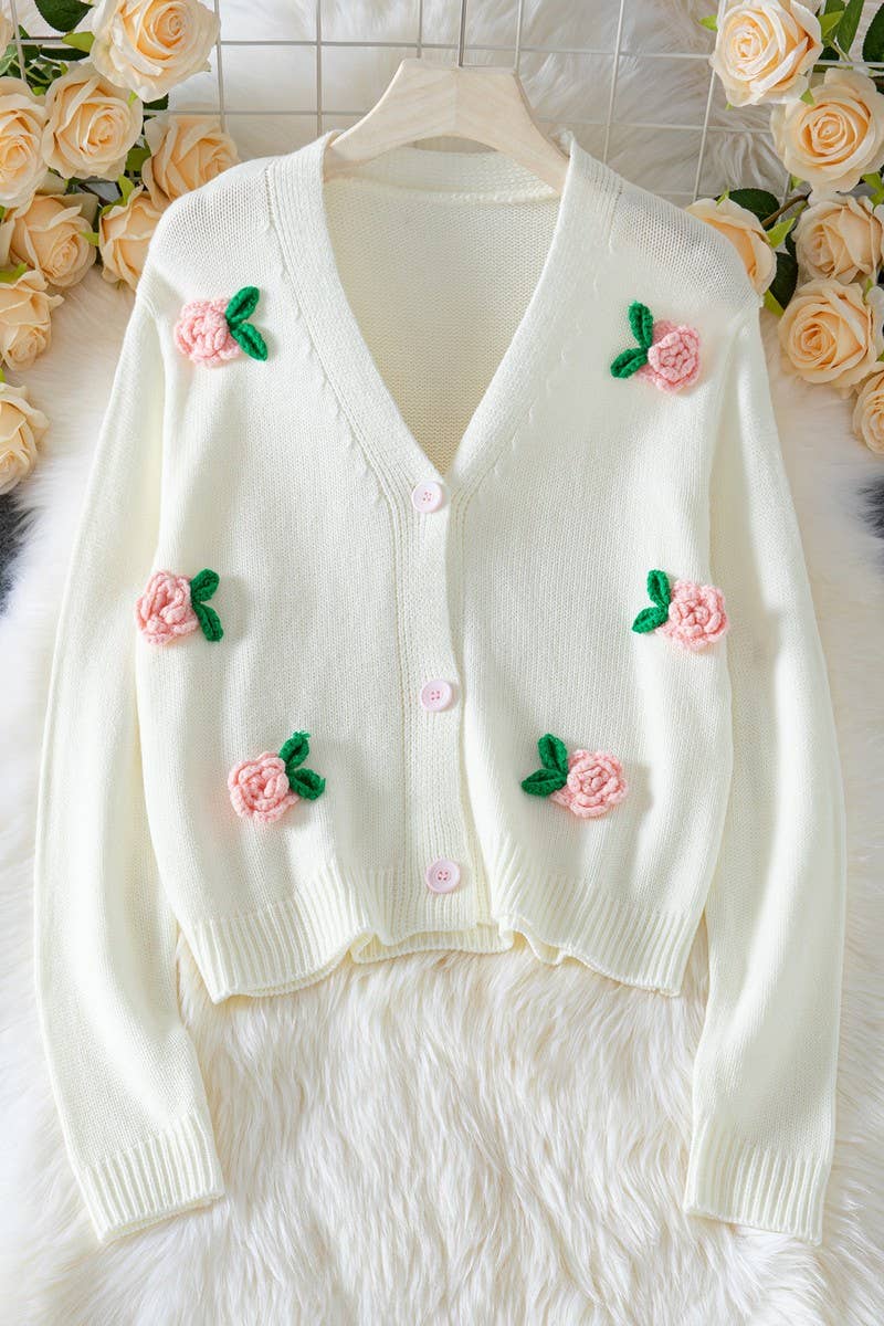 CWOCAL2354_3D FLORAL LONG SLEEVE KNIT CARDIGAN