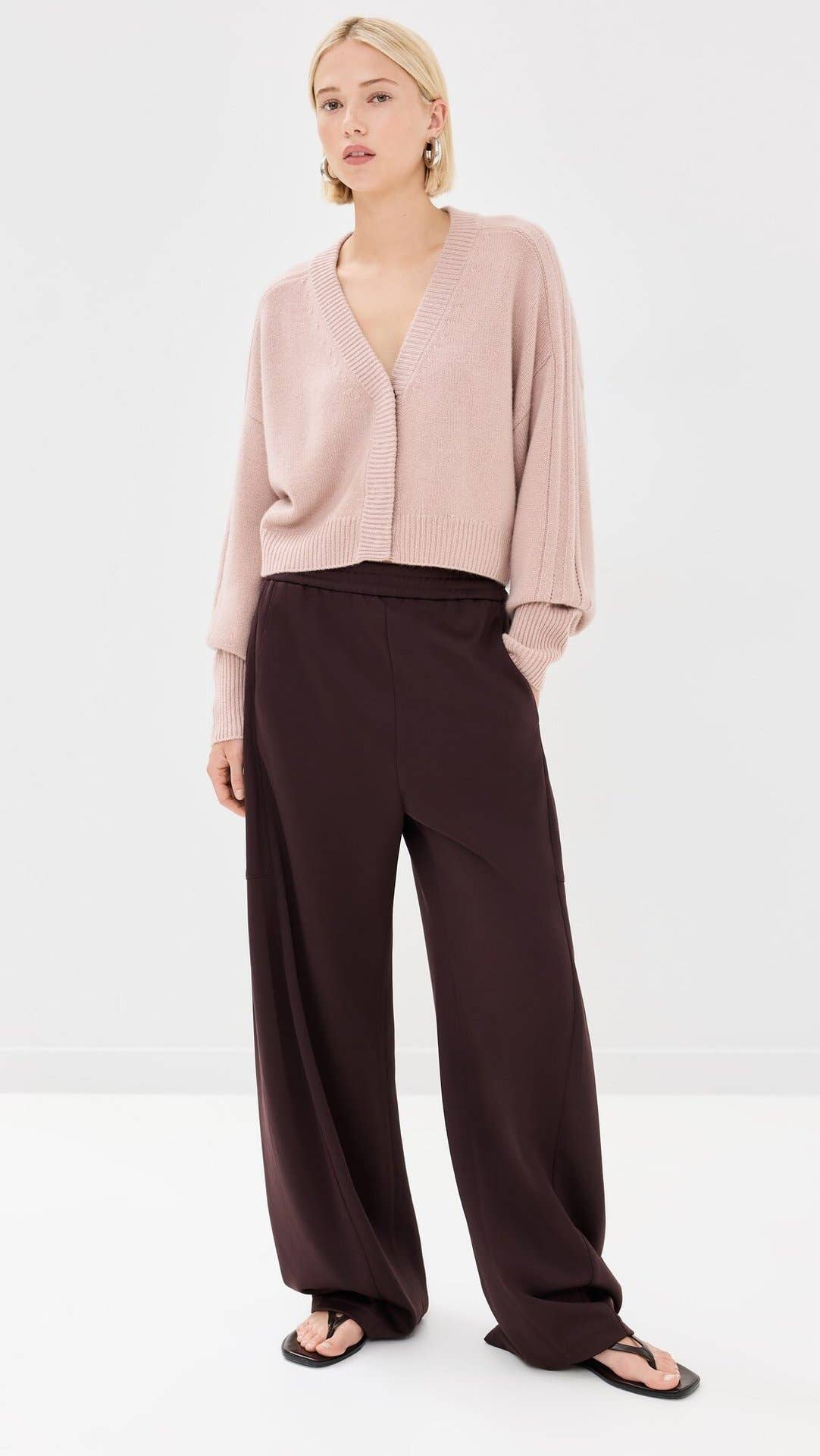 Solid-color V-neck hidden button knitted cardigan