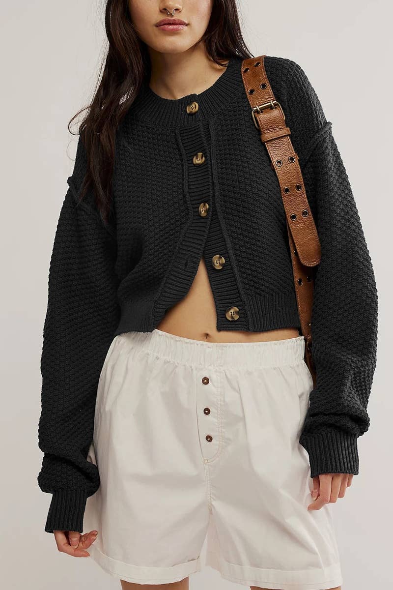 CWOCAL1828_CREW-NECK LONG SLEEVED CROP SWEATER CARDIGAN
